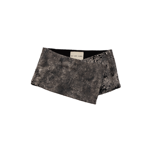 Micro Mini Crackle Wrap Skirt in Cement